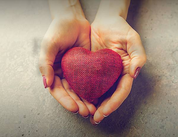 Hand holding a red heart