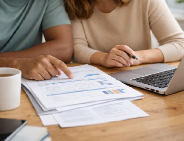 Couple reviews financial paperwork